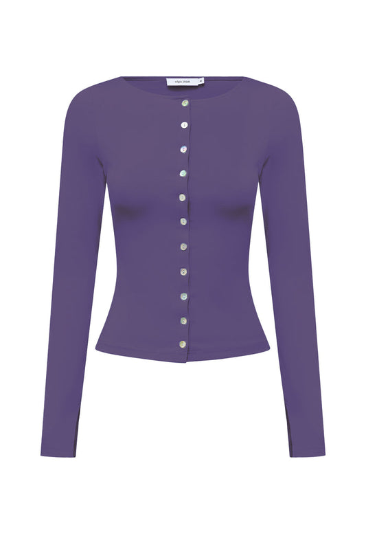 Button-Through Long Sleeve Top Washed Viola