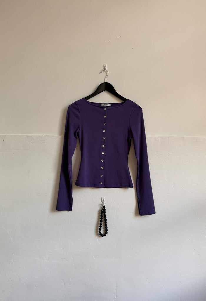 Button-Through Long Sleeve Top Washed Viola