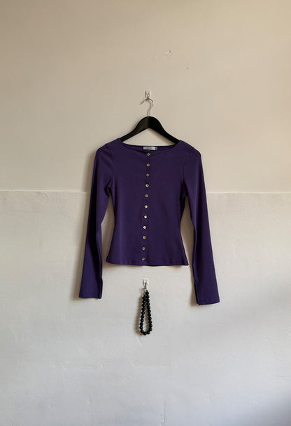 Button-Through Long Sleeve Top Washed Viola