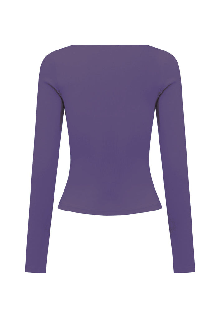 Button-Through Long Sleeve Top Washed Viola