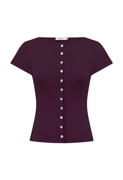 Button-Through Tee Aubergine