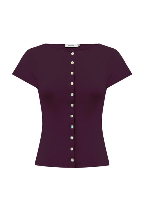 Button-Through Tee Aubergine