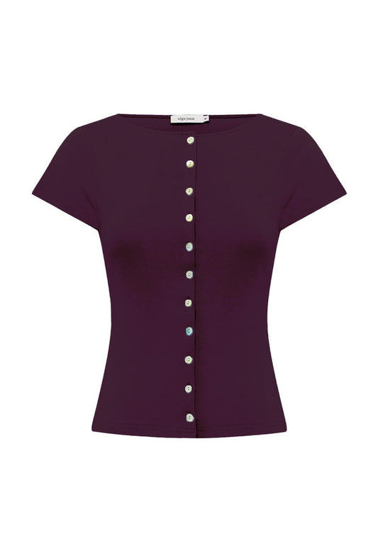 Button-Through Tee Aubergine