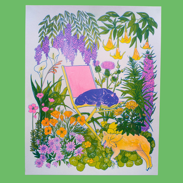 California Wildflowers + Friends print |  11"x14" Risograph  | Christina Hu