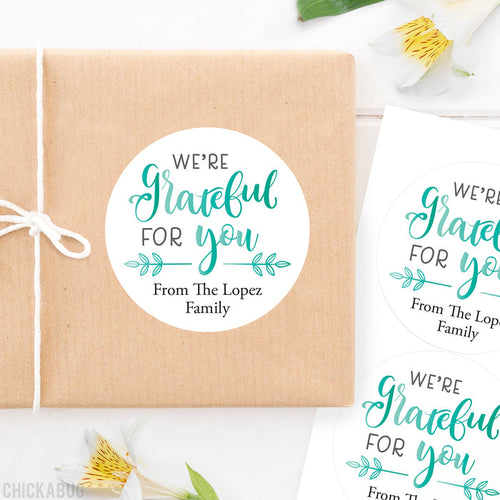 Calligraphy "We're Grateful For You" Stickers