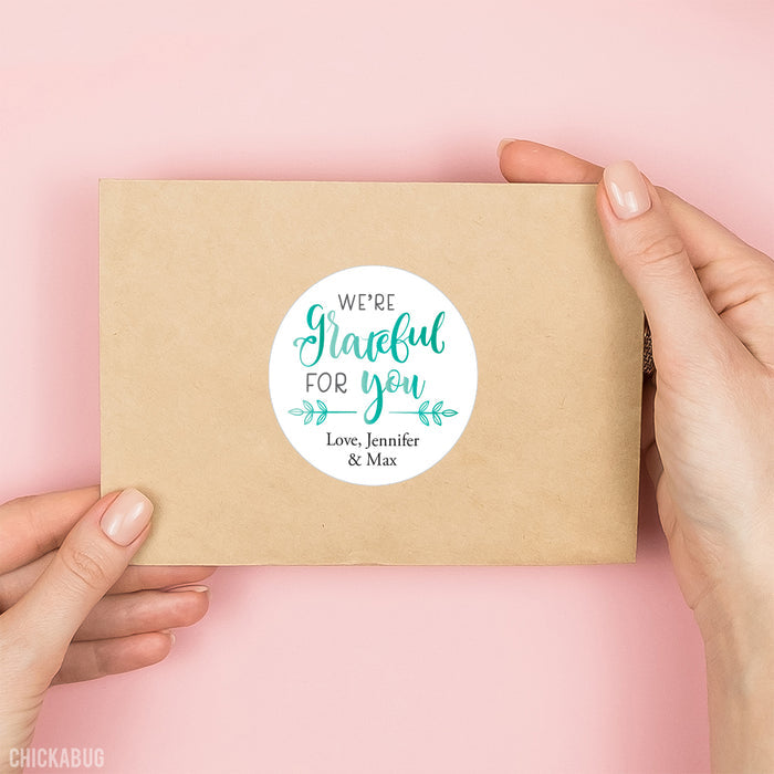 Calligraphy "We're Grateful For You" Stickers