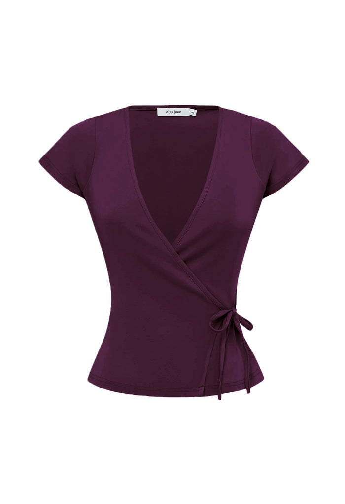 Cap-Sleeve Wrap Top Aubergine (Original Fit)