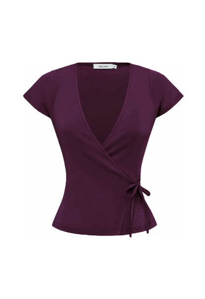 Cap-Sleeve Wrap Top Aubergine (Original Fit)
