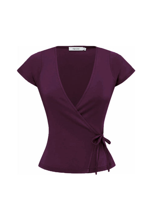 Cap-Sleeve Wrap Top Aubergine (Original Fit)