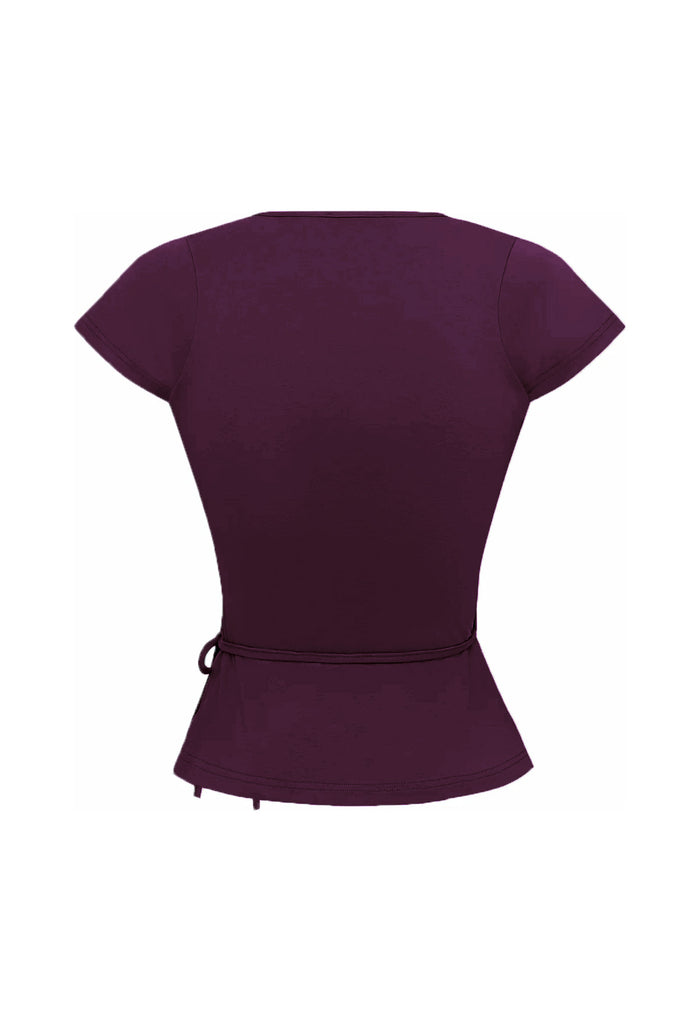 Cap-Sleeve Wrap Top Aubergine (Original Fit)
