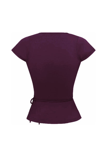 Cap-Sleeve Wrap Top Aubergine (Original Fit)