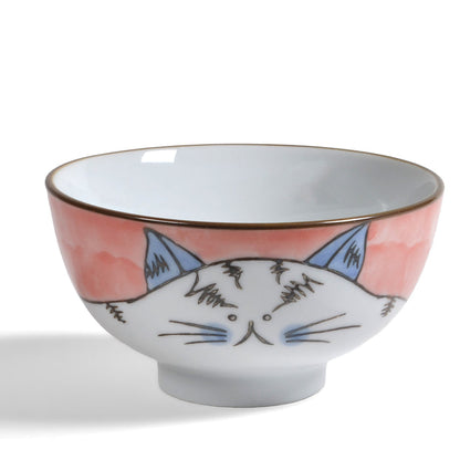 Cat Face 4-1/2-inch Small Stoneware Dessert/Snack Bowl, Pink/Multi