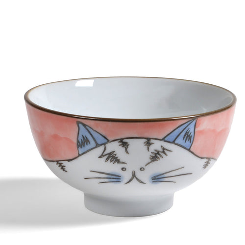 Cat Face 4-1/2-inch Small Stoneware Dessert/Snack Bowl, Pink/Multi