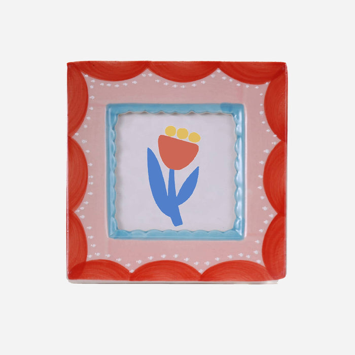 ChagoArt - Hand-painted Ceramic Photo Frame, Red Scallop