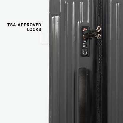 Hotel Collection Carry-On Luggage featuring built-in TSA-approved locks for secure and hassle-free travel through airport security.