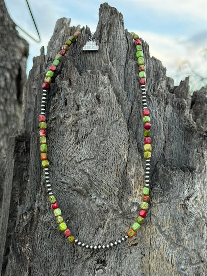 Cherry Limeade Jasper Beaded Necklace
