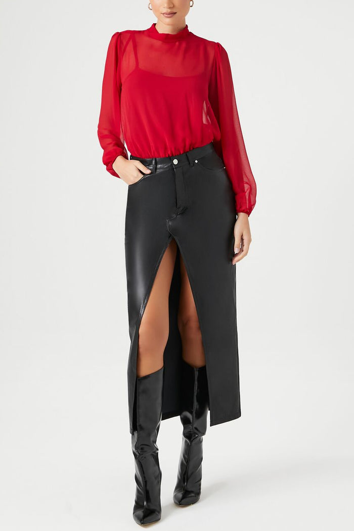 Chiffon Mock Neck Bodysuit