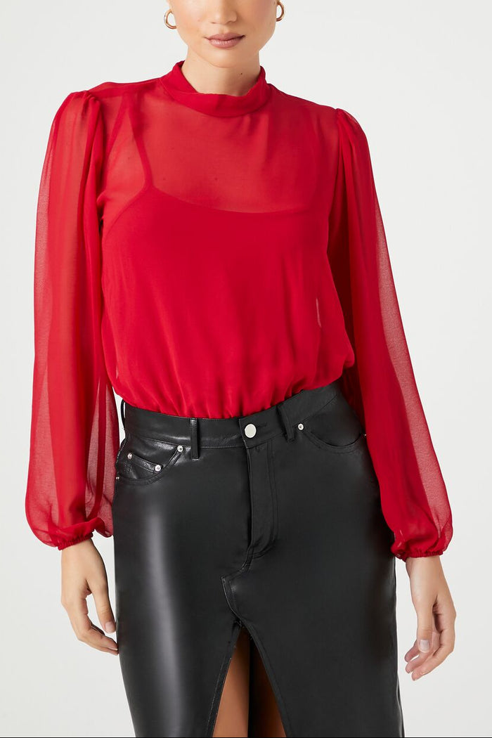 Chiffon Mock Neck Bodysuit