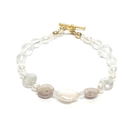 Chocolate Moonstone Bracelet: Rock Crystal Quartz & Pearl Gemstone Jewelry