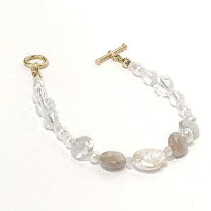 Chocolate Moonstone Bracelet: Rock Crystal Quartz & Pearl Gemstone Jewelry