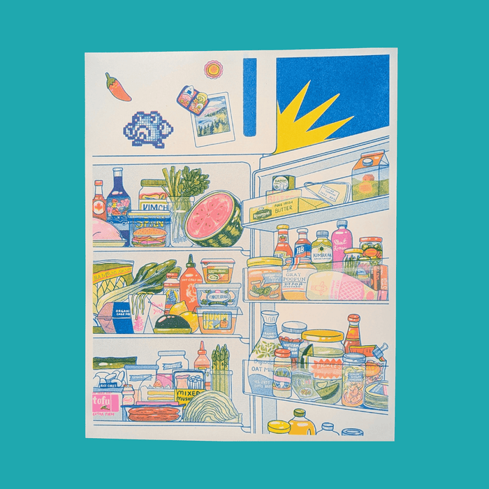 Christina Hu - Midnight Snack Fridge |  11"x14" Risograph Print