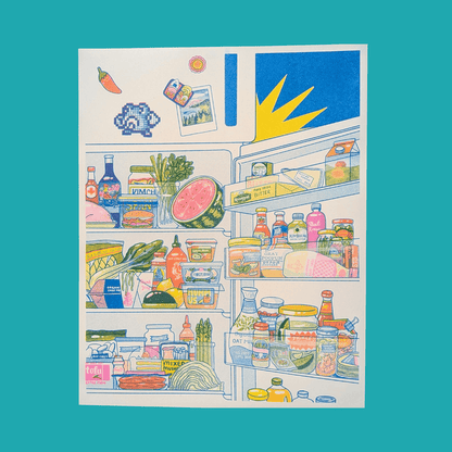 Christina Hu - Midnight Snack Fridge |  11"x14" Risograph Print