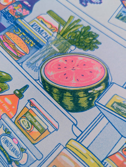 Christina Hu - Midnight Snack Fridge |  11"x14" Risograph Print