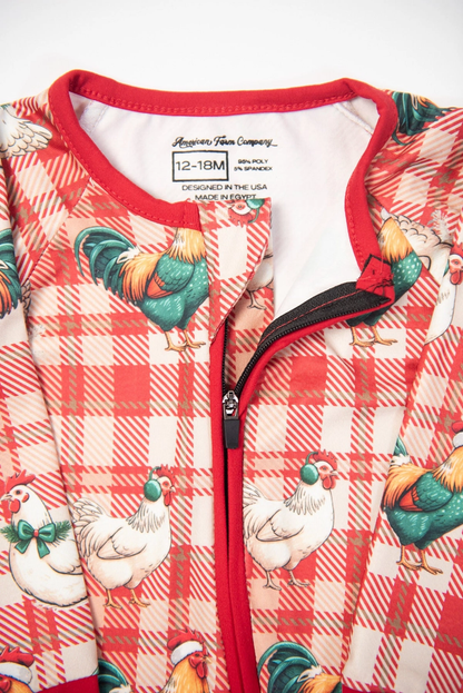 Christmas Chickens Plaid Baby Zippy