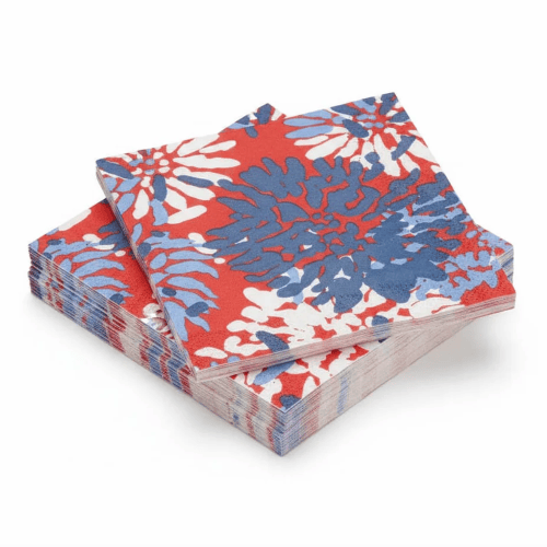 Caspari Party Chrysanthemum Red/White/Blue Cocktail Napkin
