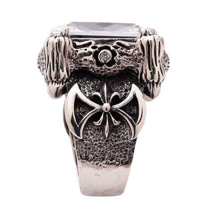 The heavy silver dragon ring with a clear stone, the ultimate statement piece for lovers of high-impact fantasy and gothic jewelry.