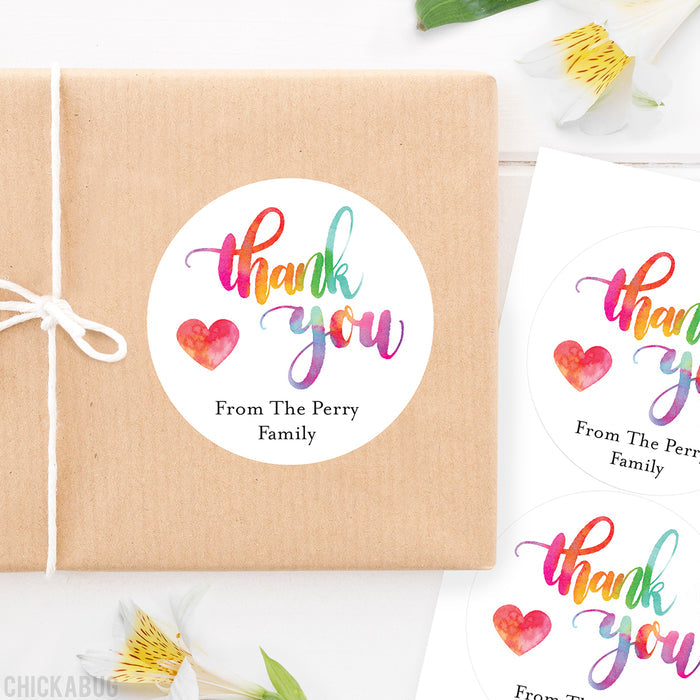 Colorful Watercolor "Thank You" Stickers
