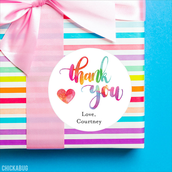 Colorful Watercolor "Thank You" Stickers