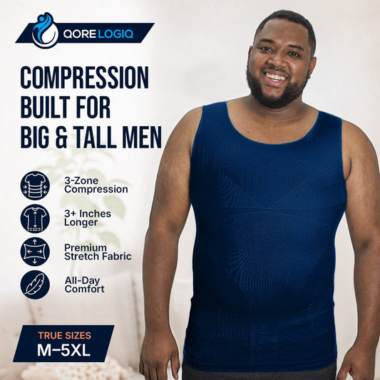 Compression Shirt Tank Top | Tall Length | Navy- QORELOGIQ || color_navy&fit_tall