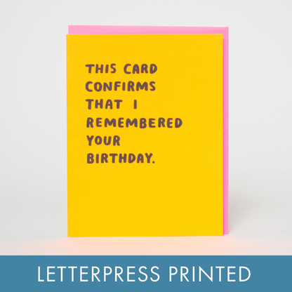 Confirmed Birthday Funny Letterpress Greeting Card by Ashkahn: Paper tab