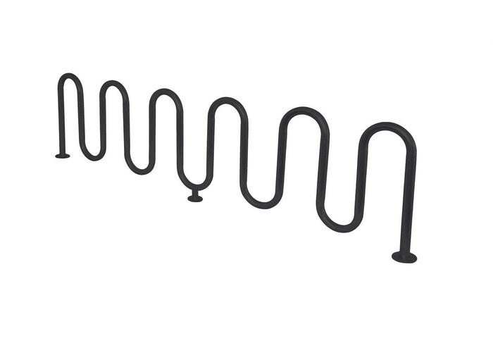 Contemporary Loop Bicycle Rack with five black steel loops in a wave pattern, surface-mounted bike rack