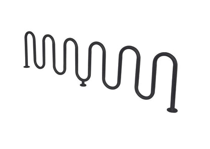 Contemporary Loop Bicycle Rack with five black steel loops in a wave pattern, surface-mounted bike rack