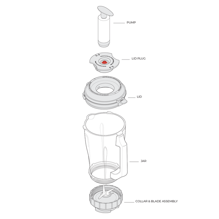 Technical illustration of the NutriMill vacuum blender attachment