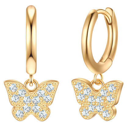 Creolen mit Einhänger Butterfly gold mit Zirkonia