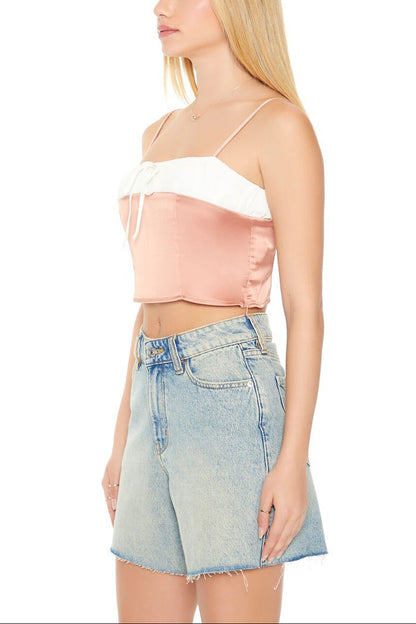 Cropped Satin Colorblock Cami