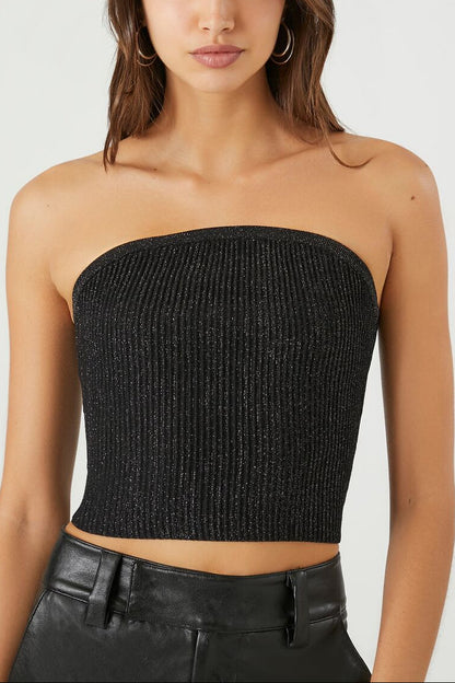 Cropped Sweater-Knit Tube Top