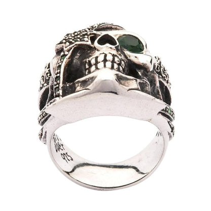 Close view of the skull's jaw and teeth with the silver 925 hallmark stamped inside the band.