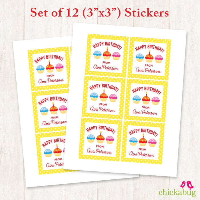 Cupcakes Birthday Gift Labels