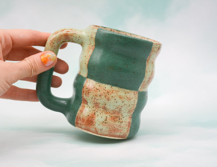 Dark Green and Pistachio Checkerboard Mug