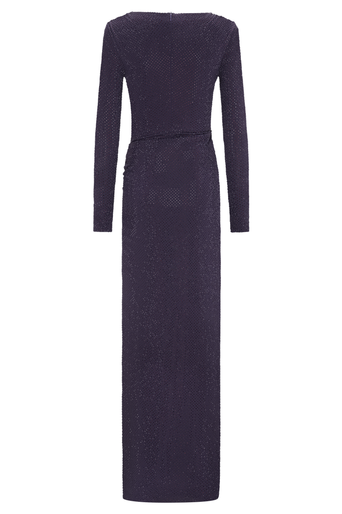 Deanna Long Sleeve Diamante Maxi Dress - Purple