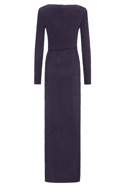 Deanna Long Sleeve Diamante Maxi Dress - Purple