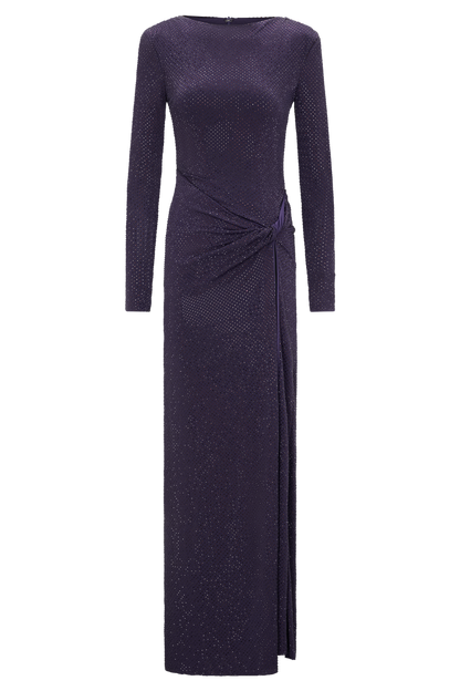 Deanna Long Sleeve Diamante Maxi Dress - Purple