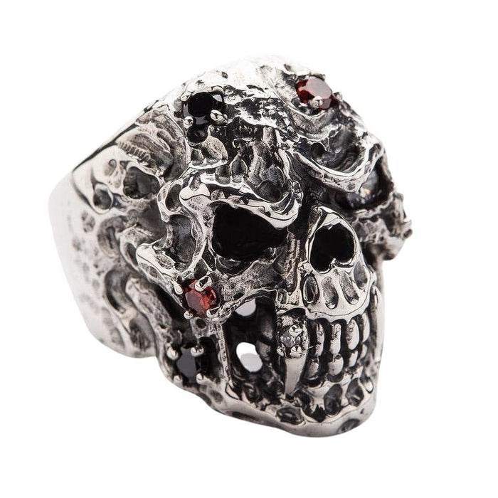 A men's massive 35-gram solid silver skull ring, a definitive piece of biker jewelry.