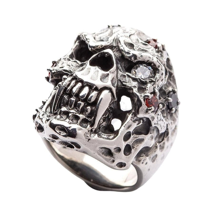 A piece of rocker-style vampire skull jewelry, handcrafted in sterling silver for a menacing look.