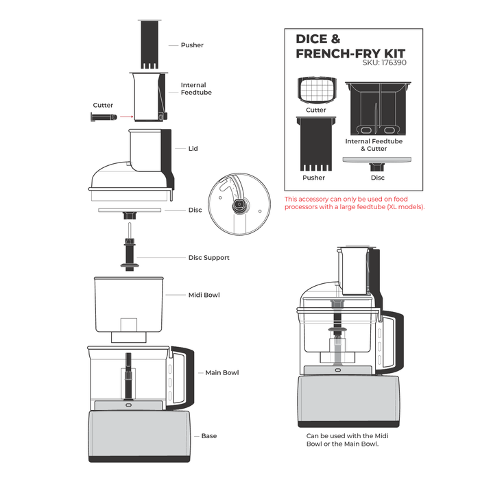 Technical illustration of the Magimix dice & french-fry kit