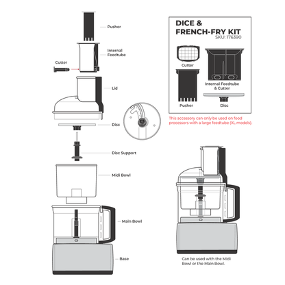 Technical illustration of the Magimix dice & french-fry kit